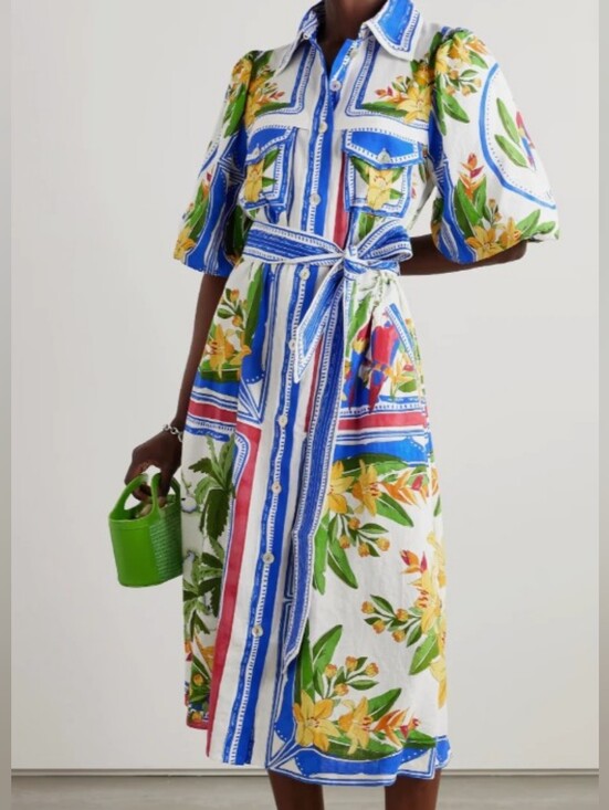 FARM Rio Dresses & Skirts - Farm Rio Tropical Destination Print Belted Linen Blend Shirt Dress - Small